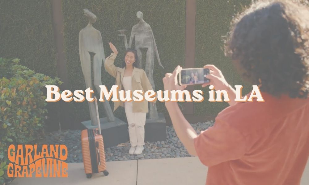 Best Museums in LA- Girl standing by art statues at The Garland Hotel in North Hollywood, CA