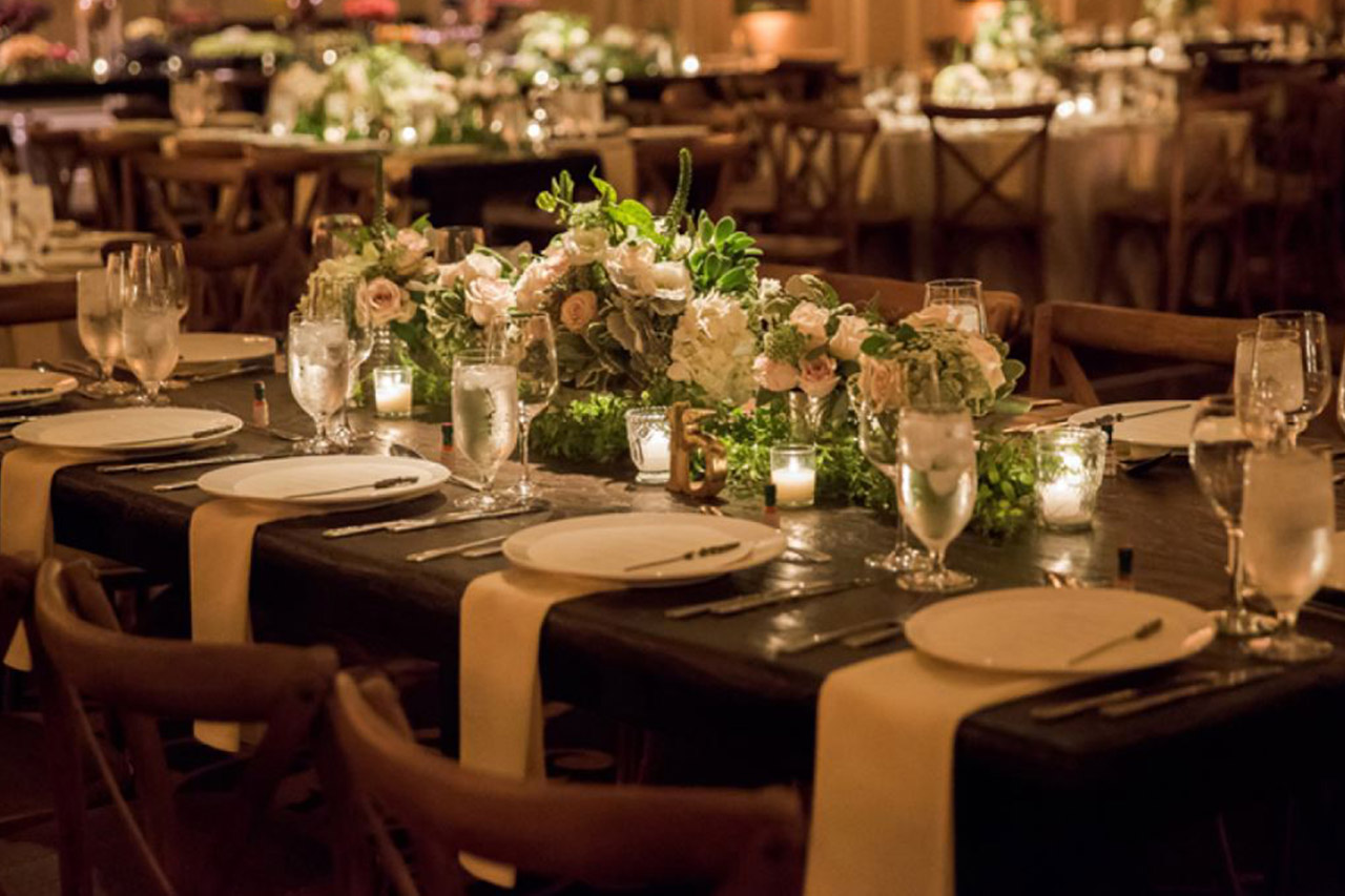 Wedding reception dining setup