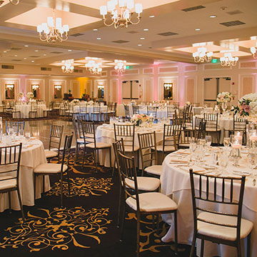 An indoor wedding reception setup