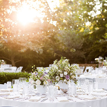 A close up view of an outdoor wedding reception