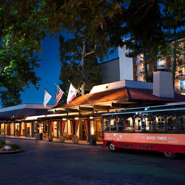 Evening shot of the Trolley in front of the hotel